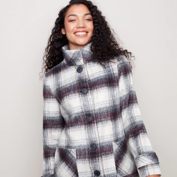 CHARLIE B brushed plaid wool coat - Picture 2 of 5